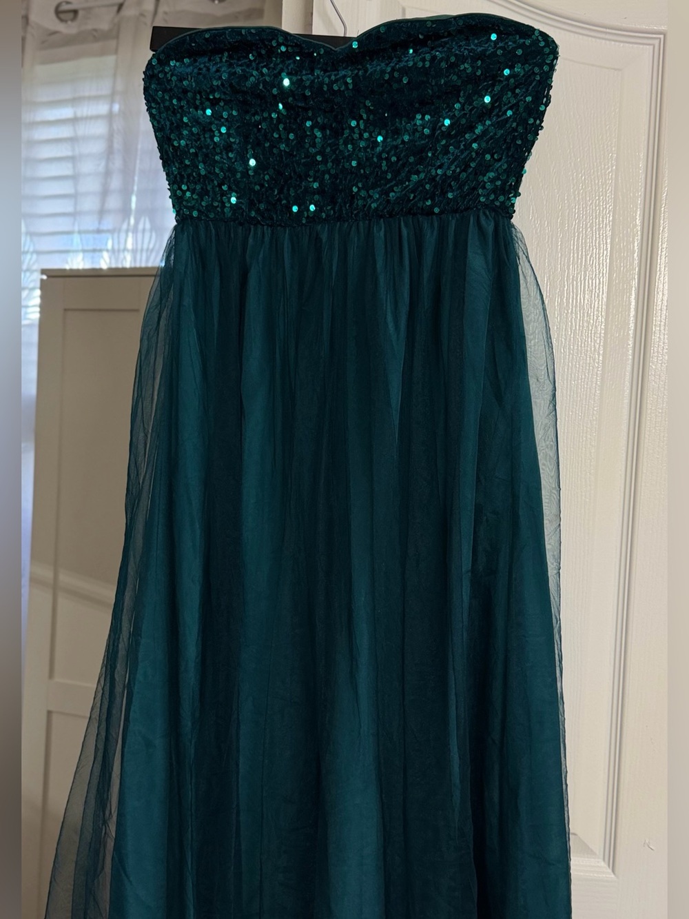 Girls Teal Sequin Strapless Party Dress